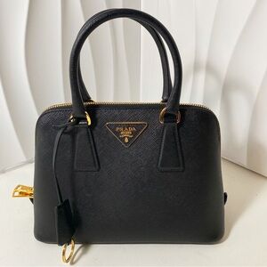 PRADA Saffiano Leather Shell Tote Bag Black Gold Hardware